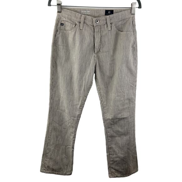 AG Adriano Goldschmied The Jodi Flare Crop Gray White Jeans PinStripe Size 26 - Picture 1 of 9